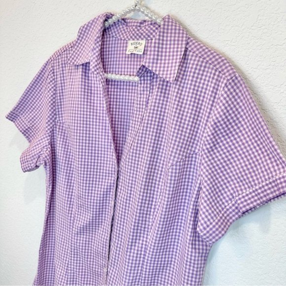 Riders by Lee Purple Lavender Gingham Short Sleeve Button Down Shirt Top Blouse - Picture 8 of 12